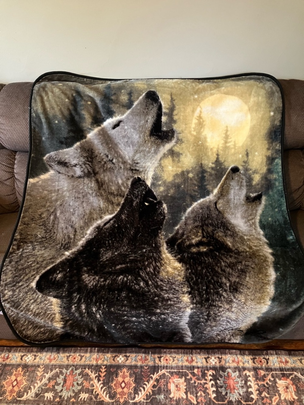 Northwest Howling Wolf Pack Blanket by Collin Bogle